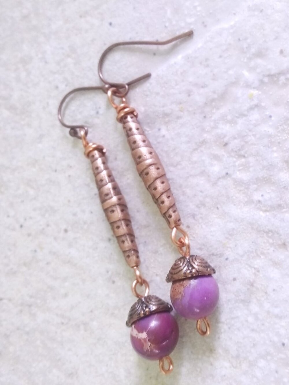 Minimalist Femme Earrings | Handmade Hippie Chic | Copper Soft Mauve Jasper